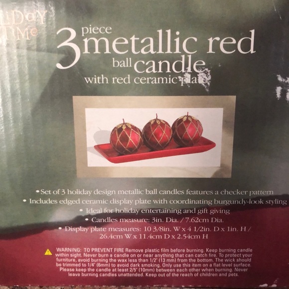 NIB 3 Ball Candles with Red Ceramic Plate - Picture 3 of 4